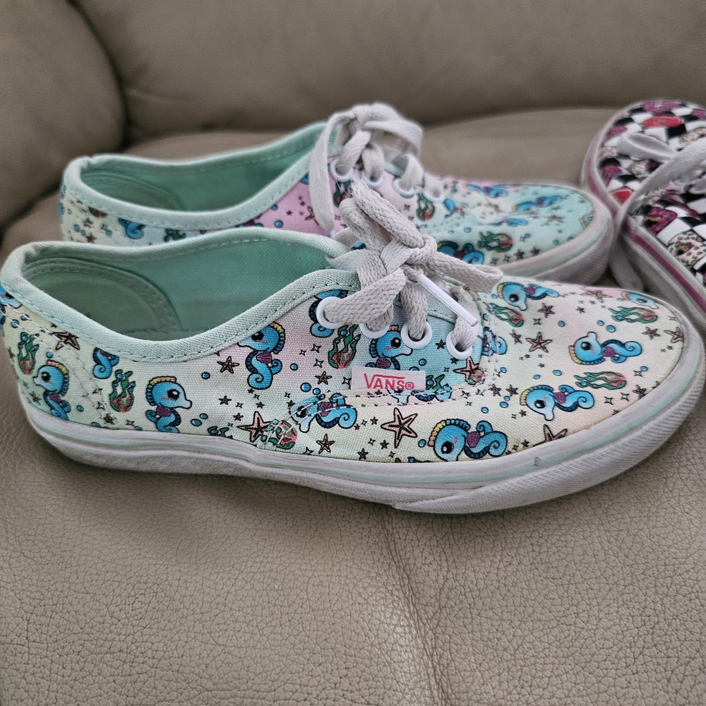 Vans Kids' White and Blue Patterned Shoes